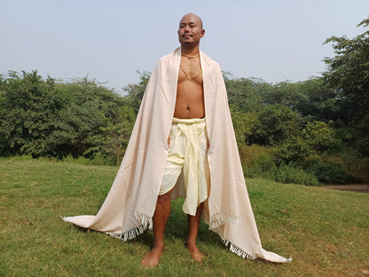 GARUDA Large Yogi Handwoven Beige Color Pure Himalayan Sheep Wool Meditation Shawl,Himalayan Prayer Blanket,Wool Indian Yoga Prayer Wrap/Zen