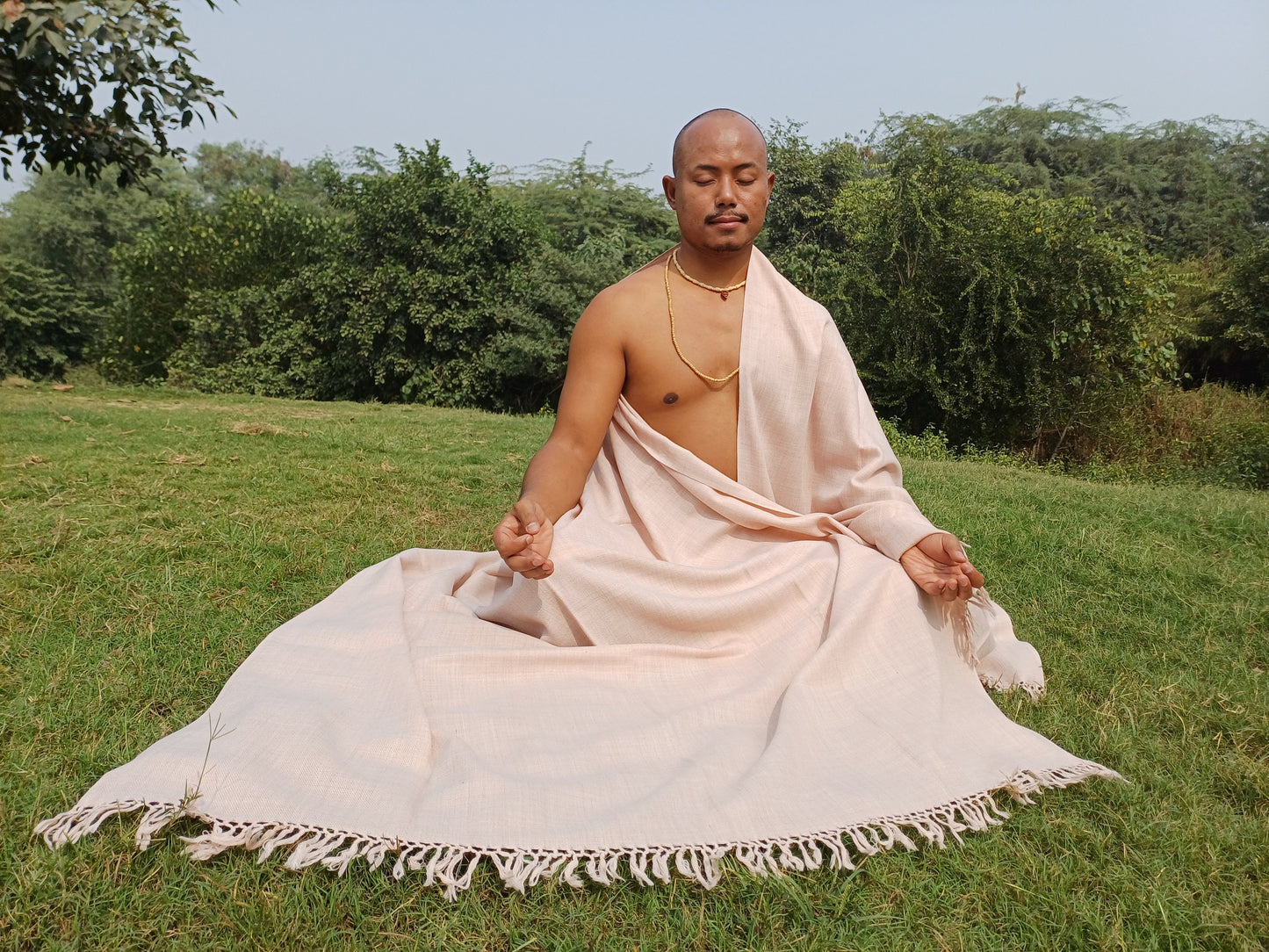 Handwoven Beige Pure Himalayan Sheep Wool Meditation Shawl,Himalayan Prayer Blanket,Kullu Shawl,Ethnic Indian Shawl,Wool Prayer Wrap