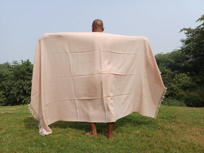Handwoven Beige Pure Himalayan Sheep Wool Meditation Shawl,Himalayan Prayer Blanket,Kullu Shawl,Ethnic Indian Shawl,Wool Prayer Wrap