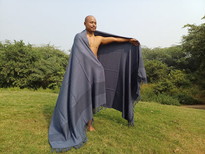 Large Size Blue Handwoven Pure Himalayan  Sheep Wool  Meditation Shawl,Ethnic Indian Blanket,Himalayan  Wool Prayer Wrap,Kullu Shawl