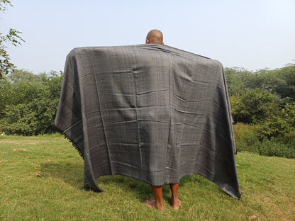 Extra Large Dark Grey Yogi Handwoven Himalayan Sheep Wool Meditation Shawl,Himalayan Prayer Blanket,Kullu Shawl,Handmade Ethnic Indian Shawl