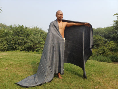 Extra Large Dark Grey Yogi Handwoven Himalayan Sheep Wool Meditation Shawl,Himalayan Prayer Blanket,Kullu Shawl,Handmade Ethnic Indian Shawl