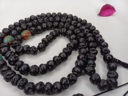108 Handcarve Buddhist Tantrik Skull Bone Mala,Bone Meditation Bead,Ethnic Bone Jewellery/Necklace,Tibetan Buddhist Prayer Skull Bone Rosary