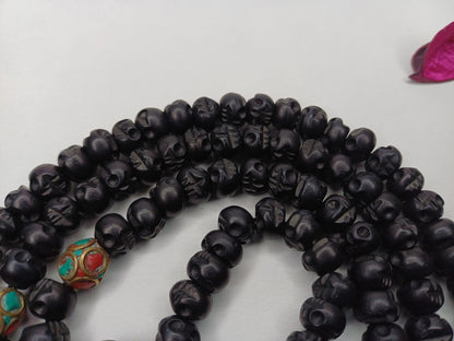 108 Handcarve Buddhist Tantrik Skull Bone Mala,Bone Meditation Bead,Ethnic Bone Jewellery/Necklace,Tibetan Buddhist Prayer Skull Bone Rosary