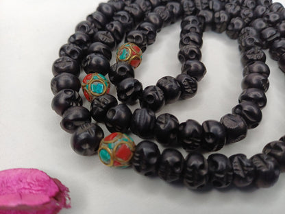 108 Handcarve Buddhist Tantrik Skull Bone Mala,Bone Meditation Bead,Ethnic Bone Jewellery/Necklace,Tibetan Buddhist Prayer Skull Bone Rosary
