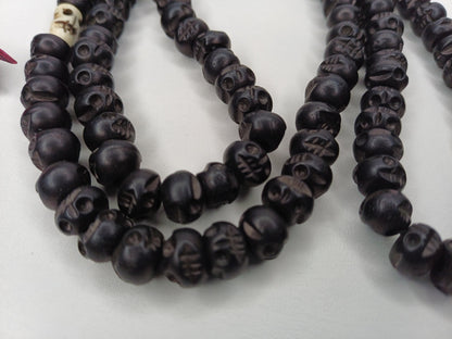 108 Handcarved Black Recycled Skull Bone Meditation Mala,bone necklace,Ethnic Bone Jewellery,Tibetan Buddhist Prayer Skull Bone Rosary