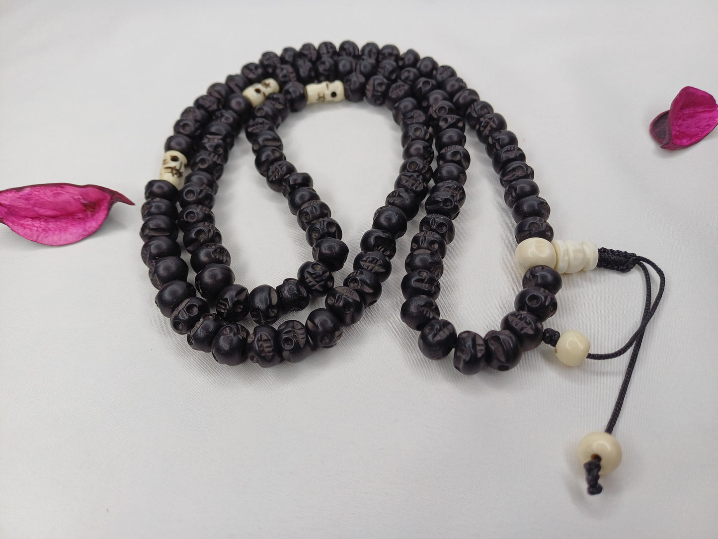 108 Handcarved Black Recycled Skull Bone Meditation Mala,bone necklace,Ethnic Bone Jewellery,Tibetan Buddhist Prayer Skull Bone Rosary