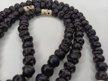 108 Handcarved Black Recycled Skull Bone Meditation Mala,bone necklace,Ethnic Bone Jewellery,Tibetan Buddhist Prayer Skull Bone Rosary