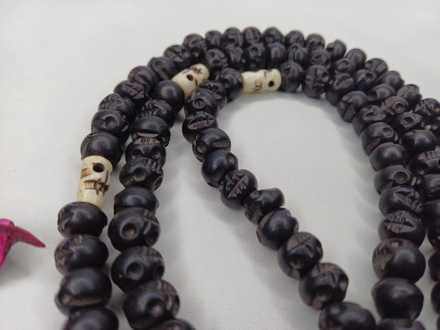 108 Handcarved Black Recycled Skull Bone Meditation Mala,bone necklace,Ethnic Bone Jewellery,Tibetan Buddhist Prayer Skull Bone Rosary