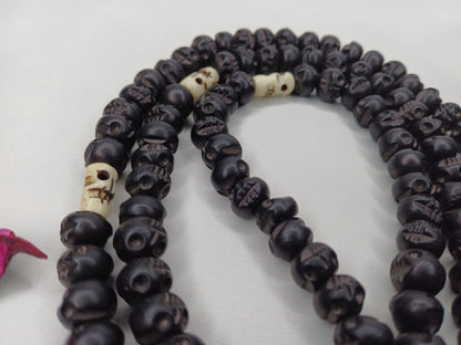 108 Handcarved Black Recycled Skull Bone Meditation Mala,bone necklace,Ethnic Bone Jewellery,Tibetan Buddhist Prayer Skull Bone Rosary