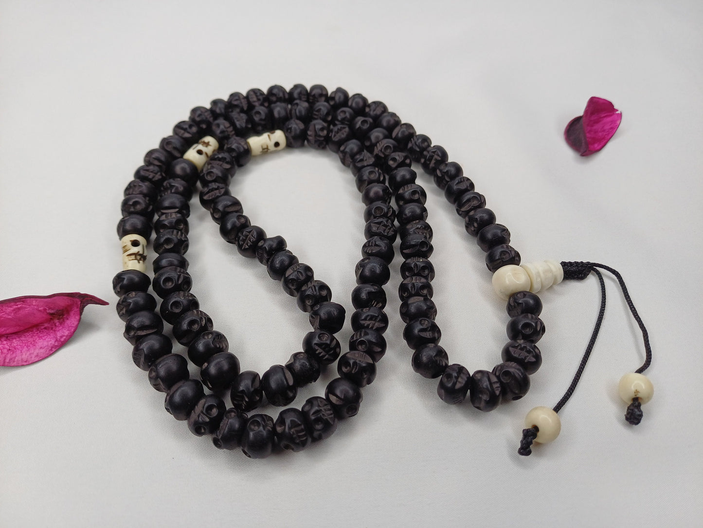 108 Handcarved Black Recycled Skull Bone Meditation Mala,bone necklace,Ethnic Bone Jewellery,Tibetan Buddhist Prayer Skull Bone Rosary