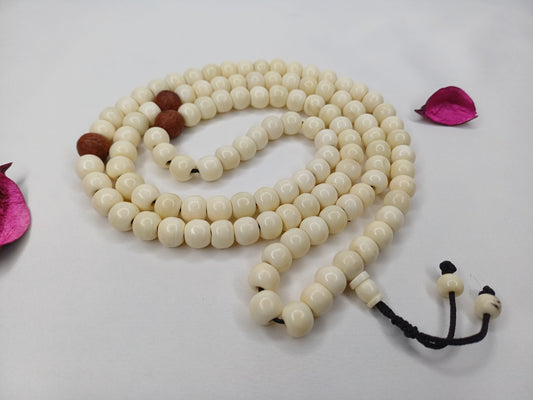 108 Handcarved Bone and Bodhi Beads Meditation Mala,bone necklace,Ethnic Bone Jewellery,Tibetan Buddhist Prayer Bone Rosary