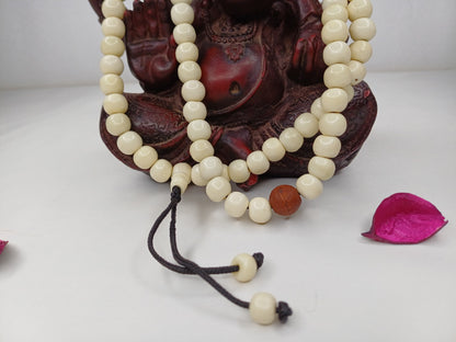 108 Handcarved Bone and Bodhi Beads Meditation Mala,bone necklace,Ethnic Bone Jewellery,Tibetan Buddhist Prayer Bone Rosary