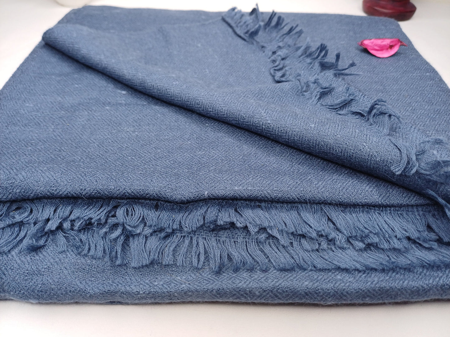 Handwoven Solid Blue Himalayan Angora Wool Meditation Shawl,Indian Ethnic Blanket,Handmade Woolen Wrap,Himalayan Wool Wrap