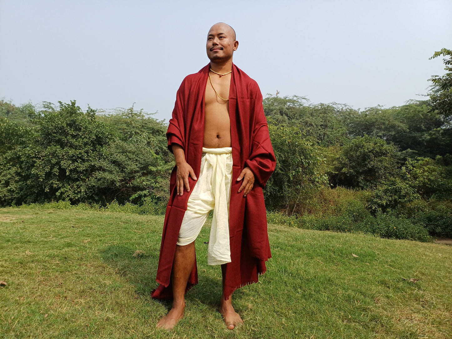 BODHI X-Large Handwoven Burgundy Red Buddhist Monk Pure Himalayan Angora Wool Meditation Shawl,Himalayan Prayer Blanket,Tibetan Prayer Wrap