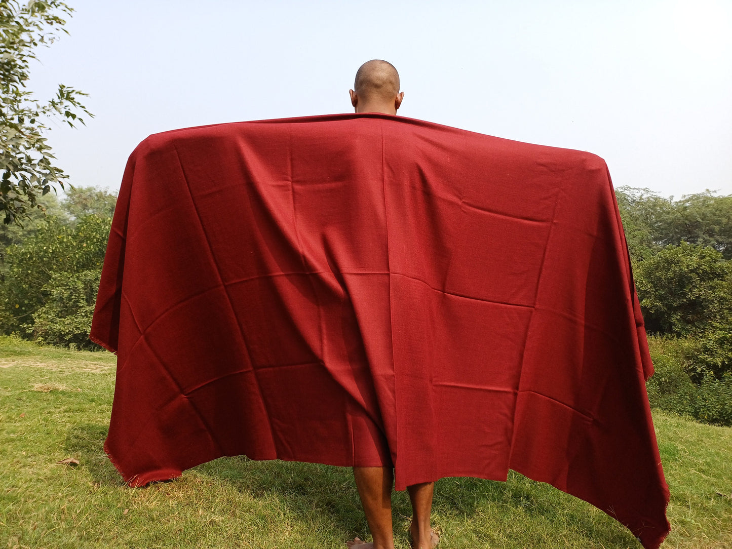 BODHI X-Large Handwoven Burgundy Red Buddhist Monk Pure Himalayan Angora Wool Meditation Shawl,Himalayan Prayer Blanket,Tibetan Prayer Wrap