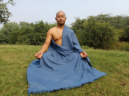 Handwoven Solid Blue Himalayan Angora Wool Meditation Shawl,Indian Ethnic Blanket,Handmade Woolen Wrap,Himalayan Wool Wrap