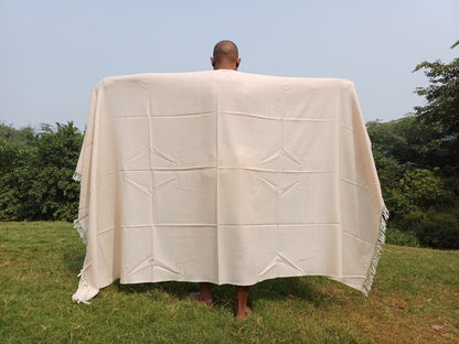 GARUDA Large Yogi Handwoven Beige Color Pure Himalayan Sheep Wool Meditation Shawl,Himalayan Prayer Blanket,Wool Indian Yoga Prayer Wrap/Zen