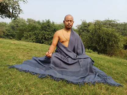 Large Size Blue Handwoven Pure Himalayan  Sheep Wool  Meditation Shawl,Ethnic Indian Blanket,Himalayan  Wool Prayer Wrap,Kullu Shawl