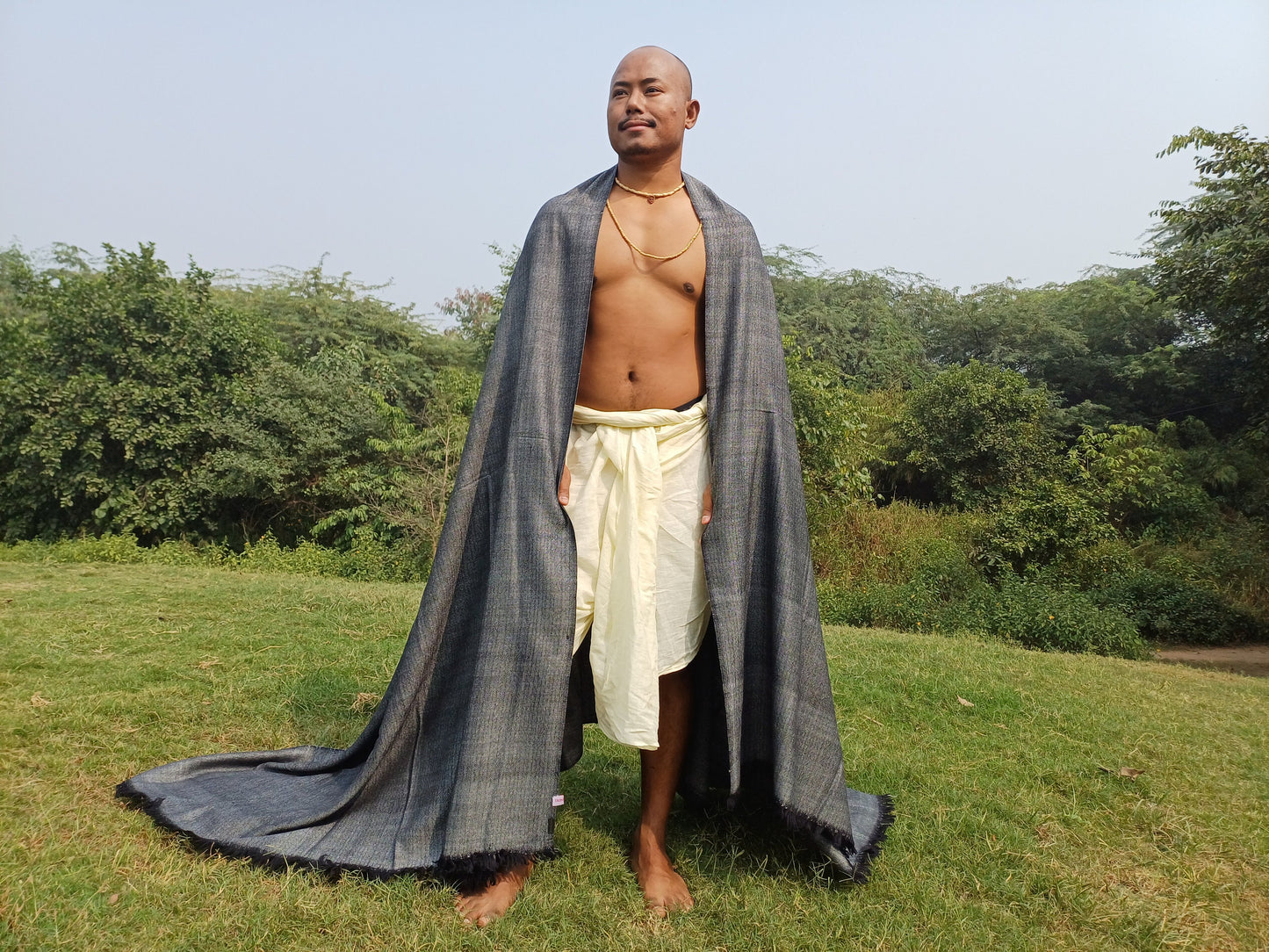Extra Large Dark Grey Yogi Handwoven Himalayan Sheep Wool Meditation Shawl,Himalayan Prayer Blanket,Kullu Shawl,Handmade Ethnic Indian Shawl