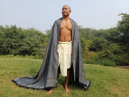 Extra Large Dark Grey Yogi Handwoven Himalayan Sheep Wool Meditation Shawl,Himalayan Prayer Blanket,Kullu Shawl,Handmade Ethnic Indian Shawl