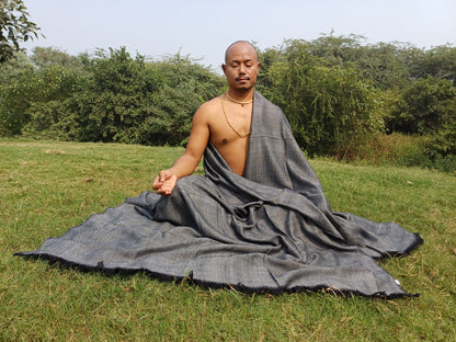 Extra Large Dark Grey Yogi Handwoven Himalayan Sheep Wool Meditation Shawl,Himalayan Prayer Blanket,Kullu Shawl,Handmade Ethnic Indian Shawl