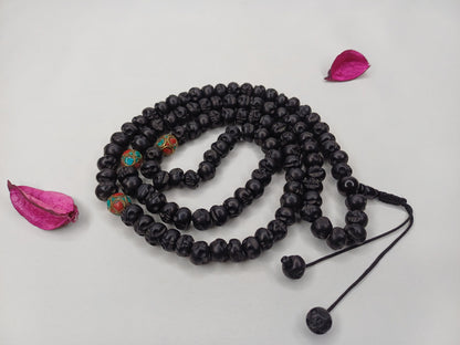 108 Handcarve Buddhist Tantrik Skull Bone Mala,Bone Meditation Bead,Ethnic Bone Jewellery/Necklace,Tibetan Buddhist Prayer Skull Bone Rosary