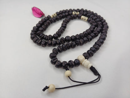 108 Handcarved Black Recycled Skull Bone Meditation Mala,bone necklace,Ethnic Bone Jewellery,Tibetan Buddhist Prayer Skull Bone Rosary
