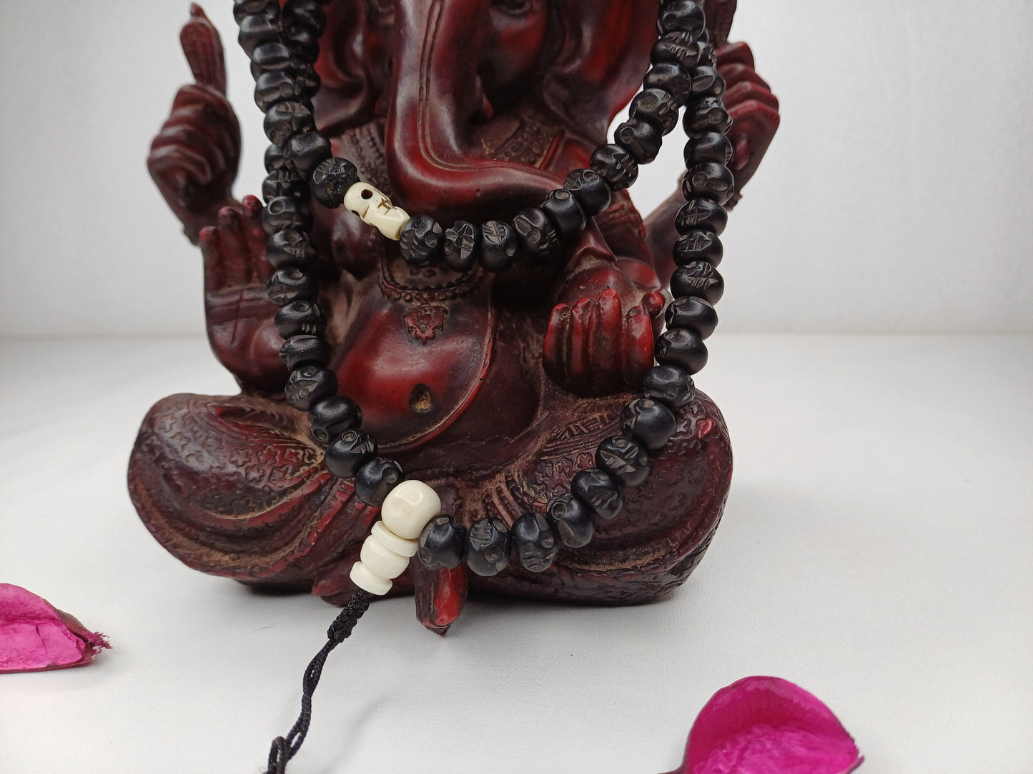 108 Handcarved Black Recycled Skull Bone Meditation Mala,bone necklace,Ethnic Bone Jewellery,Tibetan Buddhist Prayer Skull Bone Rosary