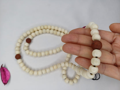 108 Handcarved Bone and Bodhi Beads Meditation Mala,bone necklace,Ethnic Bone Jewellery,Tibetan Buddhist Prayer Bone Rosary