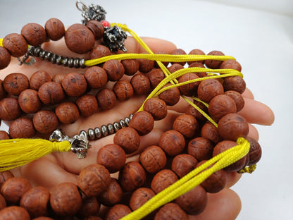 11-12mm  Old Phoenix One Eye Bodhi Seeds Mala With Yellow Counters,Buddhist beads,Tibetan Bodhi Beads,Prayer Mala,Nepali Bodhi Seed