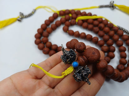 11-12mm  Old Phoenix One Eye Bodhi Seeds Mala With Yellow Counters,Buddhist beads,Tibetan Bodhi Beads,Prayer Mala,Nepali Bodhi Seed