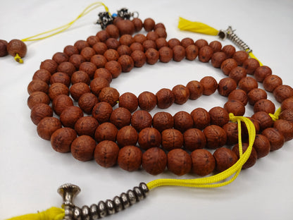 11-12mm  Old Phoenix One Eye Bodhi Seeds Mala With Yellow Counters,Buddhist beads,Tibetan Bodhi Beads,Prayer Mala,Nepali Bodhi Seed