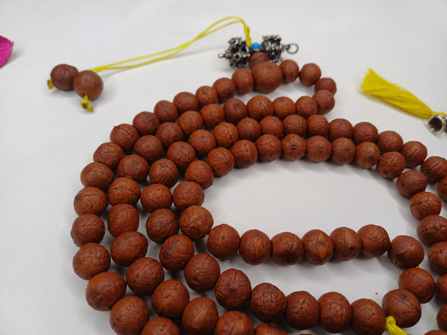 11-12mm  Old Phoenix One Eye Bodhi Seeds Mala With Yellow Counters,Buddhist beads,Tibetan Bodhi Beads,Prayer Mala,Nepali Bodhi Seed