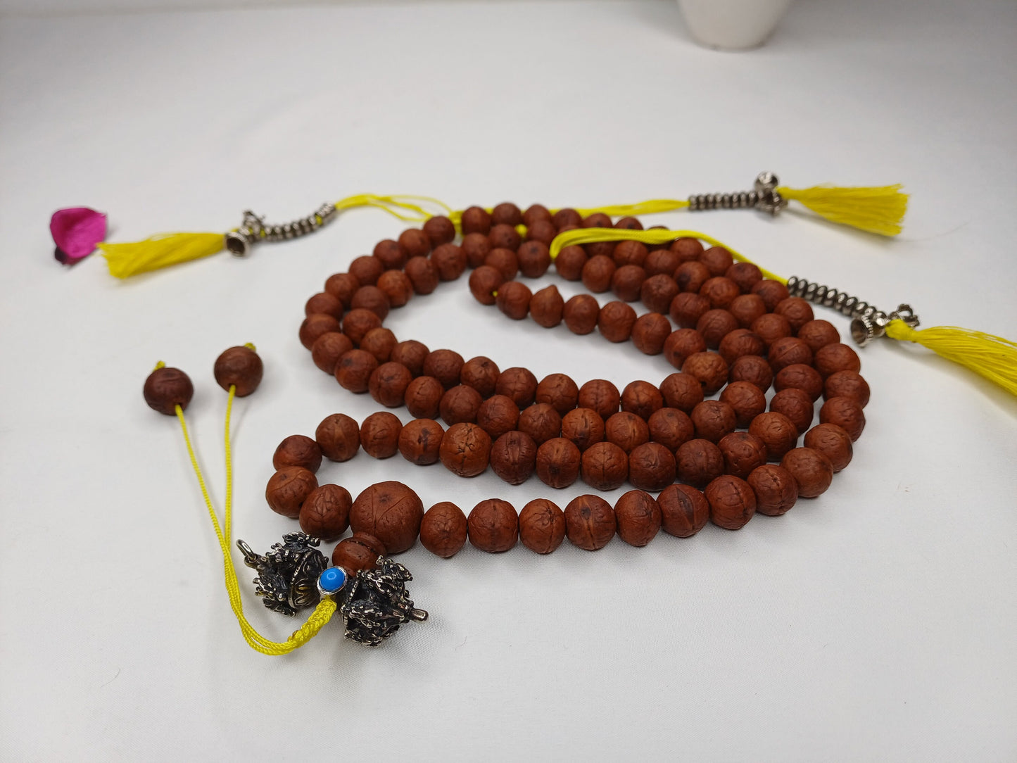 11-12mm  Old Phoenix One Eye Bodhi Seeds Mala With Yellow Counters,Buddhist beads,Tibetan Bodhi Beads,Prayer Mala,Nepali Bodhi Seed