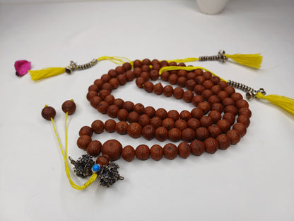 11-12mm  Old Phoenix One Eye Bodhi Seeds Mala With Yellow Counters,Buddhist beads,Tibetan Bodhi Beads,Prayer Mala,Nepali Bodhi Seed