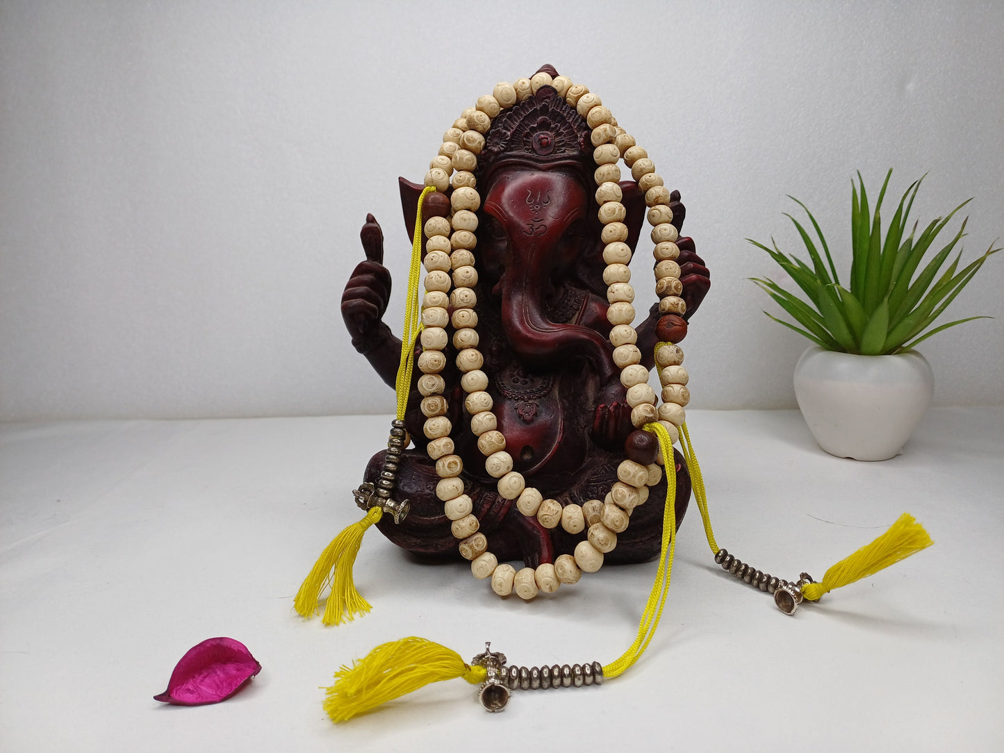 Handcrafted 108 Buddha Eye Yak Bone Meditation Mala With Yellow Counters Engraved Buddhist Prayer Beads,Tibetan Bone Rosary,Monk Prayer Mala