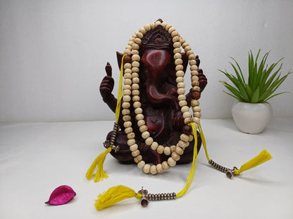 Handcrafted 108 Buddha Eye Yak Bone Meditation Mala With Yellow Counters Engraved Buddhist Prayer Beads,Tibetan Bone Rosary,Monk Prayer Mala