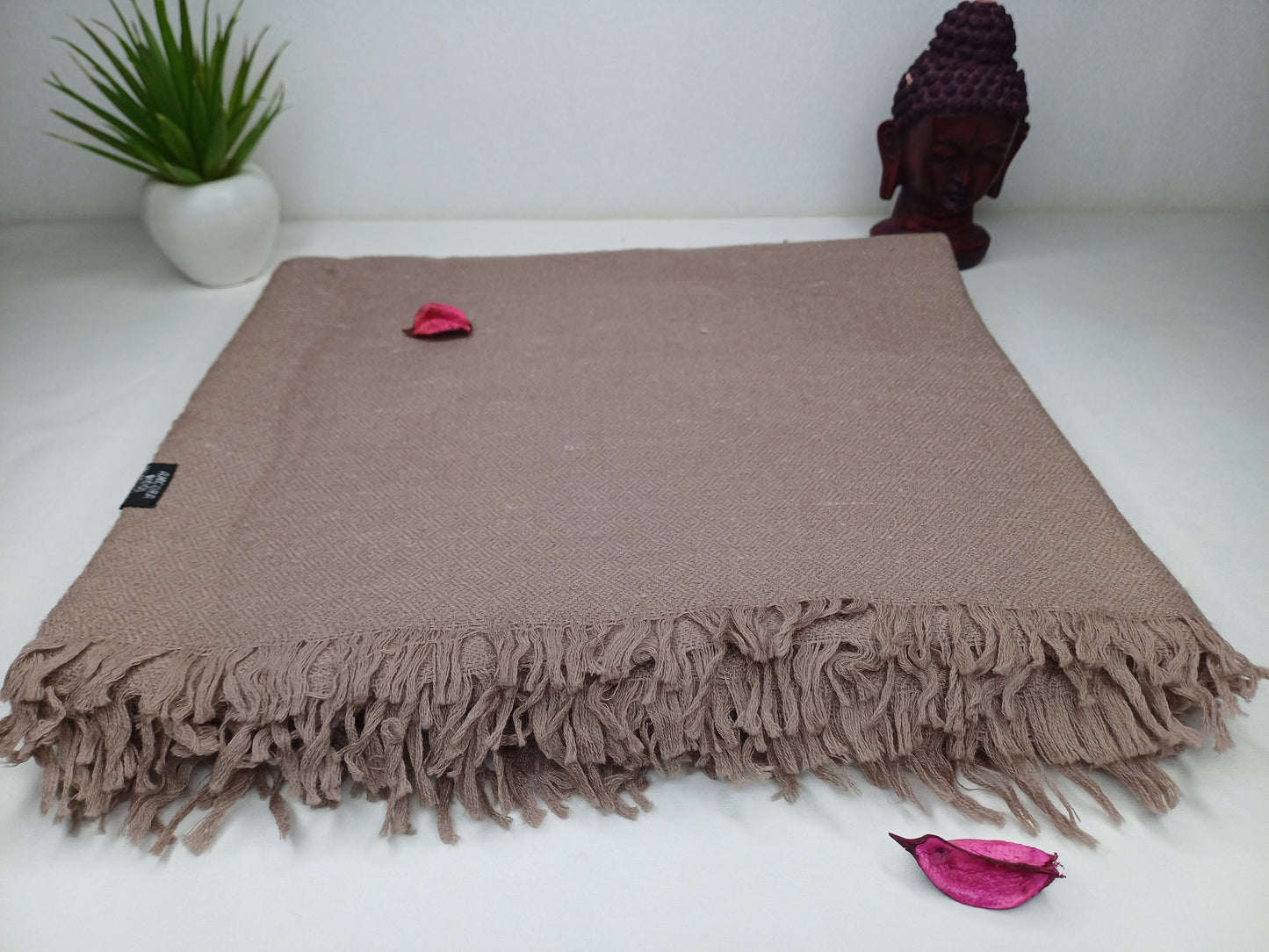 Handwoven Solid Beige Pure Himalayan Angora Wool Meditation Shawl,Indian Prayer Blanket,Handmade Woolen Wrap,Himalayan Wool Prayer Scarf