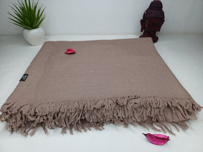 Handwoven Solid Beige Pure Himalayan Angora Wool Meditation Shawl,Indian Prayer Blanket,Handmade Woolen Wrap,Himalayan Wool Prayer Scarf