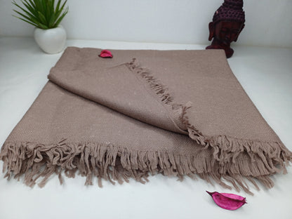 Handwoven Solid Beige Pure Himalayan Angora Wool Meditation Shawl,Indian Prayer Blanket,Handmade Woolen Wrap,Himalayan Wool Prayer Scarf