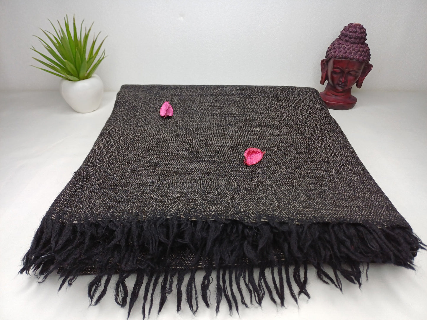 Yogi Extra Large Handwoven Dark Brown Himalayan Sheep Wool Meditation Shawl,Himalayan Prayer Blanket,Kullu Shawl,Ethnic Indian Prayer Shawl