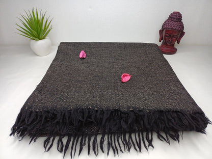 Yogi Extra Large Handwoven Dark Brown Himalayan Sheep Wool Meditation Shawl,Himalayan Prayer Blanket,Kullu Shawl,Ethnic Indian Prayer Shawl