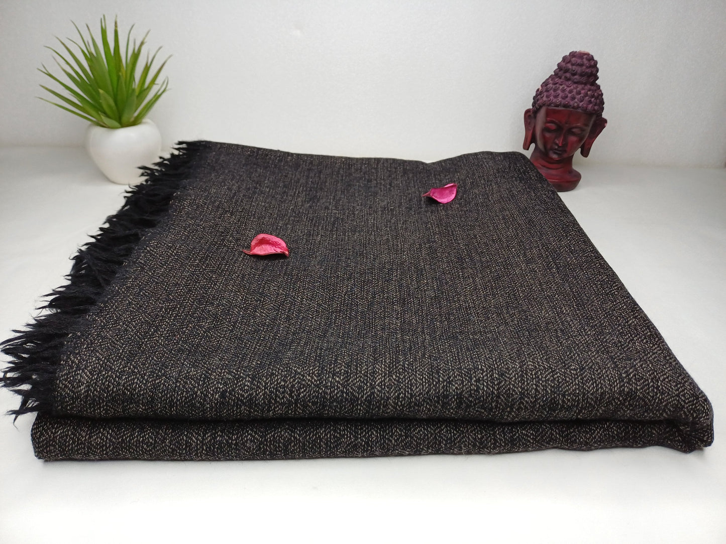 Yogi Extra Large Handwoven Dark Brown Himalayan Sheep Wool Meditation Shawl,Himalayan Prayer Blanket,Kullu Shawl,Ethnic Indian Prayer Shawl