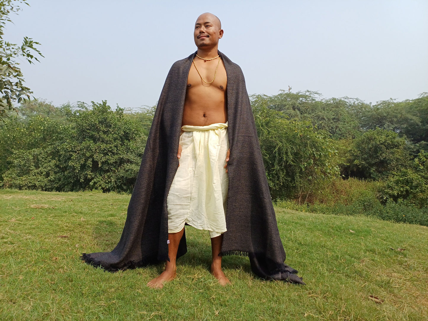 Yogi Extra Large Handwoven Dark Brown Himalayan Sheep Wool Meditation Shawl,Himalayan Prayer Blanket,Kullu Shawl,Ethnic Indian Prayer Shawl