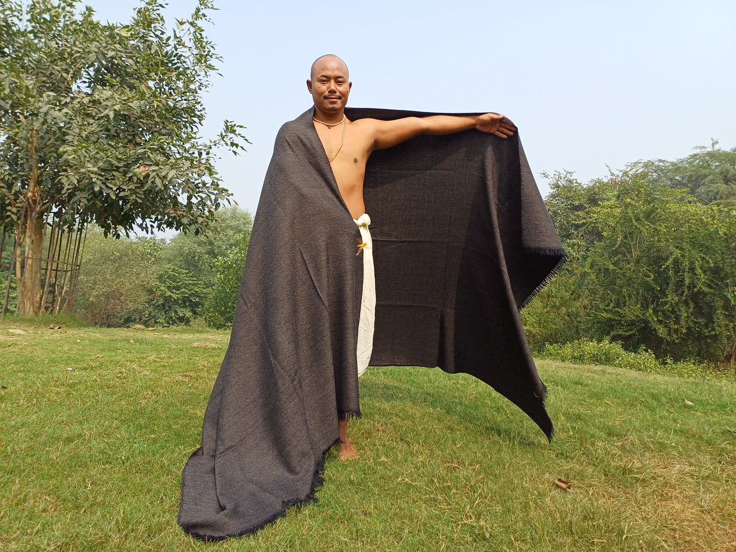 Yogi Extra Large Handwoven Dark Brown Himalayan Sheep Wool Meditation Shawl,Himalayan Prayer Blanket,Kullu Shawl,Ethnic Indian Prayer Shawl