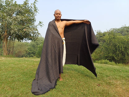Yogi Extra Large Handwoven Dark Brown Himalayan Sheep Wool Meditation Shawl,Himalayan Prayer Blanket,Kullu Shawl,Ethnic Indian Prayer Shawl
