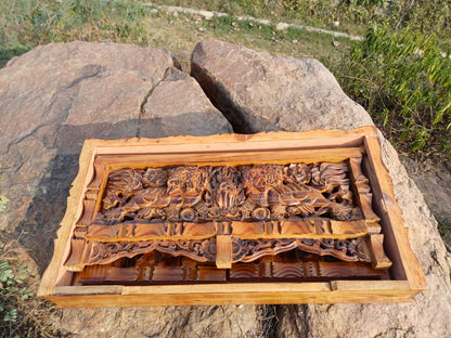 Handcarved Snow Lion Foldable Wooden Tibetan Buddhist Altar,Buddhist Prayer Table,Tibetan Meditation Altar,Traditional Tibetan Table