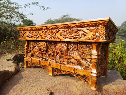 Handcarved Snow Lion Foldable Wooden Tibetan Buddhist Altar,Buddhist Prayer Table,Tibetan Meditation Altar,Traditional Tibetan Table