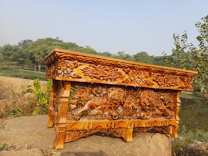 Handcarved Snow Lion Foldable Wooden Tibetan Buddhist Altar,Buddhist Prayer Table,Tibetan Meditation Altar,Traditional Tibetan Table